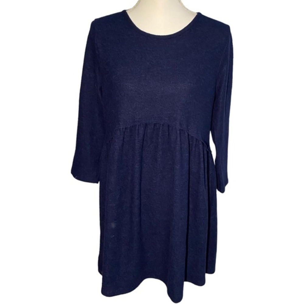 Entro Women’s Medium Navy Blue‎ Fleece Long Sleeve Mini Peplum Dress